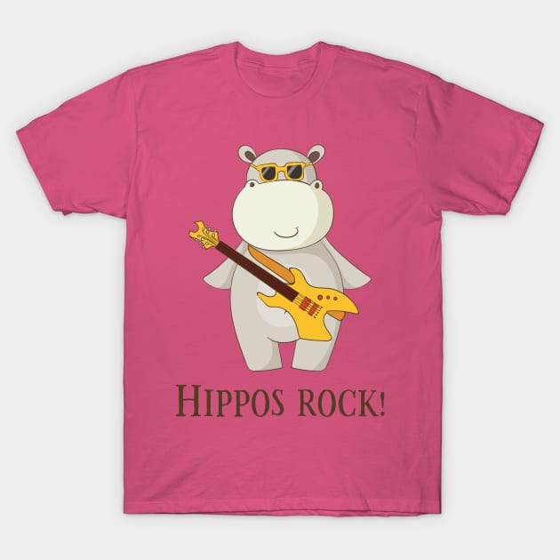 Hippos Rock, Cute Funny Hippo T-Shirt by Dreamy Panda Designs